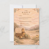 Vintage Covered Wagon Meadow Wedding 出欠カード (正面)
