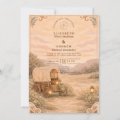 Vintage Covered Wagon Meadow Wedding 招待状 (正面)