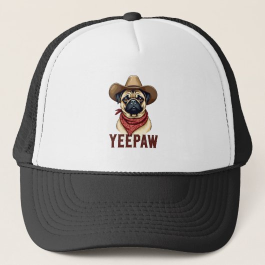 Vintage Cowboy Pug YeePaw Western Dog Illustration キャップ (正面)
