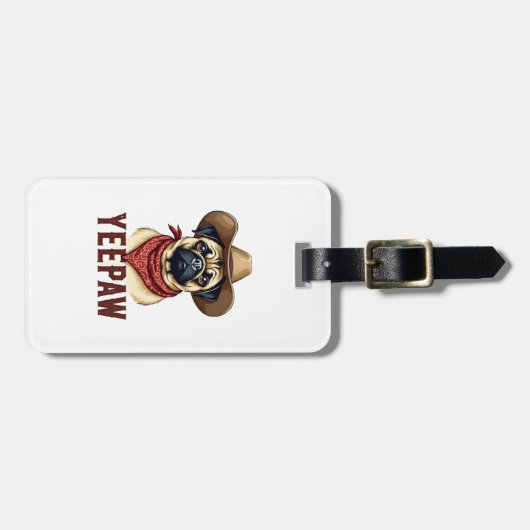 Vintage Cowboy Pug YeePaw Western Dog Illustration ラゲッジタグ (正面横)