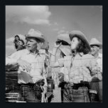 Vintage Cowgirl and Cowboy Photograph ポスター<br><div class="desc">Vintage Cowgirl and Cowboy Photograph.  Cowgirl drinking a soda pop while watching rodeo,  Montana western life 1930s. Fantastic black and white photo suitable for home décor,  restaurant,  office,  mancave and dorm room.</div>