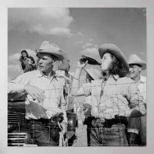 Vintage Cowgirl and Cowboy Photograph ポスター