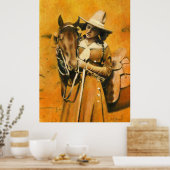 Vintage Cowgirl Print ポスター (キッチン)