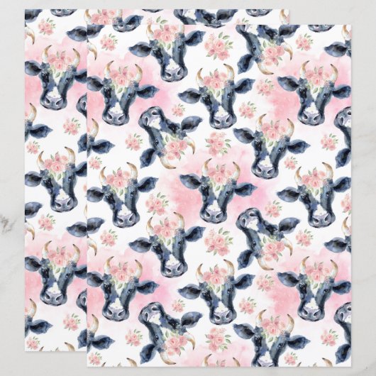 Vintage Cows Scrapbook Paper (正面/裏面)