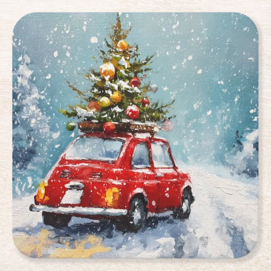 Vintage Cozy Christmas  スクエアペーパーコースター (正面)