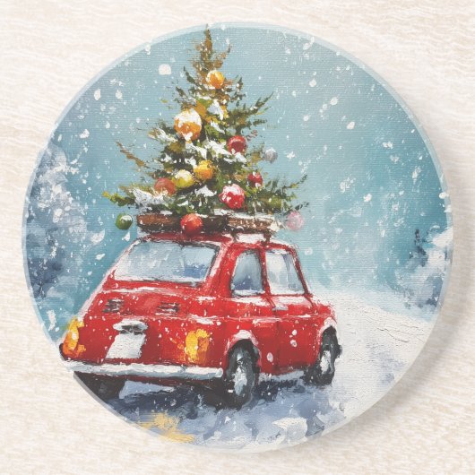 Vintage Cozy Christmas Photo Acrylic Ornament コースター (正面)