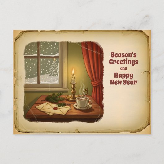 Vintage Cozy Winter Postcard – Season’s Greetings シーズンポストカード (正面)