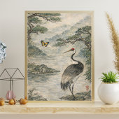 Vintage Crane Bird Art – Japanese Style ポスター
