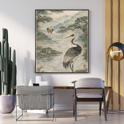 Vintage Crane Bird Art – Japanese Style ポスター