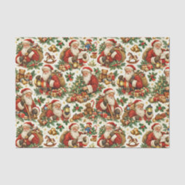 Vintage Cream Christmas Santa Claus Pattern 薄葉紙