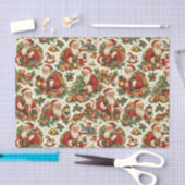 Vintage Cream Christmas Santa Claus Pattern 薄葉紙 (クラフト)