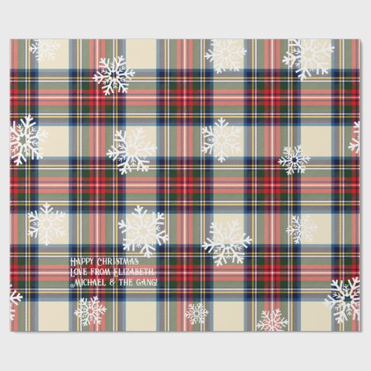 Vintage Cream Tartan Snowflake Personalized Xmas ラッピングペーパー (フラット)