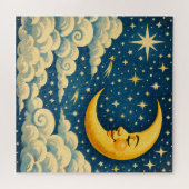 Vintage Crescent Moon Night Sky ジグソーパズル (横)