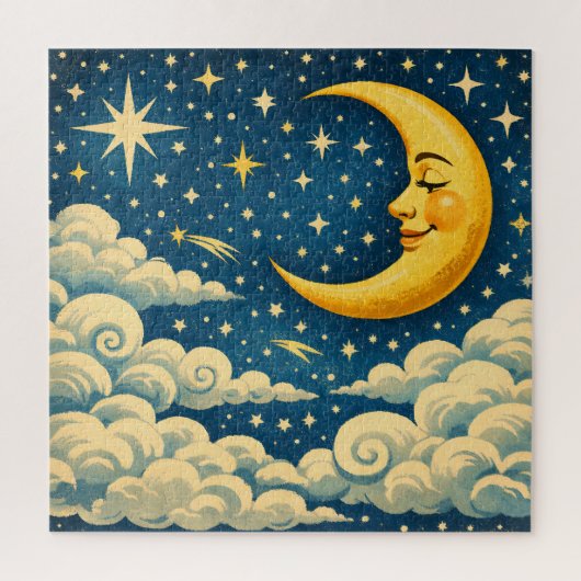 Vintage Crescent Moon Night Sky ジグソーパズル (縦)