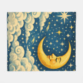 Vintage Crescent Moon Night Sky フリースブランケット (正面(横))