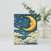 Vintage Crescent Moon Night Sky ポストカード (スタンド正面)