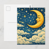 Vintage Crescent Moon Night Sky ポストカード (正面/裏面)