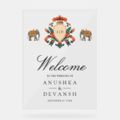 Vintage Crest Elephant Indian Wedding Welcome アクリルサイン (正面)