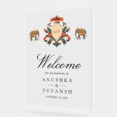 Vintage Crest Elephant Indian Wedding Welcome アクリルサイン (傾斜)