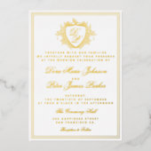 Vintage crest gold foil monogram wedding 箔招待状 (正面)