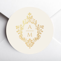 Vintage Crest  Ivory Gold Monogram Elegant Wedding