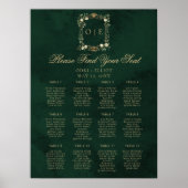 Vintage Crest Monogram Green Gold Wedding Seating ポスター (正面)