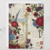Vintage Crimson Blooms Ephemera Scrapbook Paper (正面)