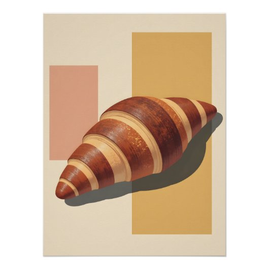 Vintage Croissant Poster – Retro Bakery Wall Art ポスター (正面)