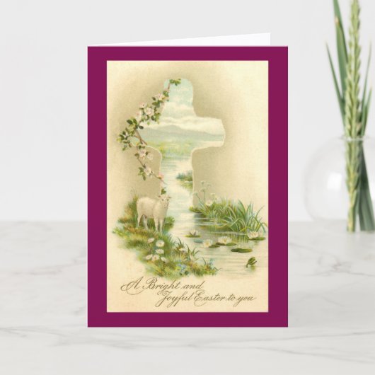 Vintage Cross And Lamb Easter Card シーズンカード (正面)
