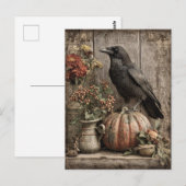 Vintage Crow and Pumpkin Still Life ポストカード (正面/裏面)
