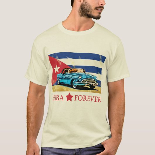 Vintage Cuba Flag Classic Car T-Shirt Tシャツ (正面)