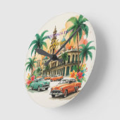 Vintage Cuba Travel - Greetings From Havana ラウンド壁時計 (傾斜)