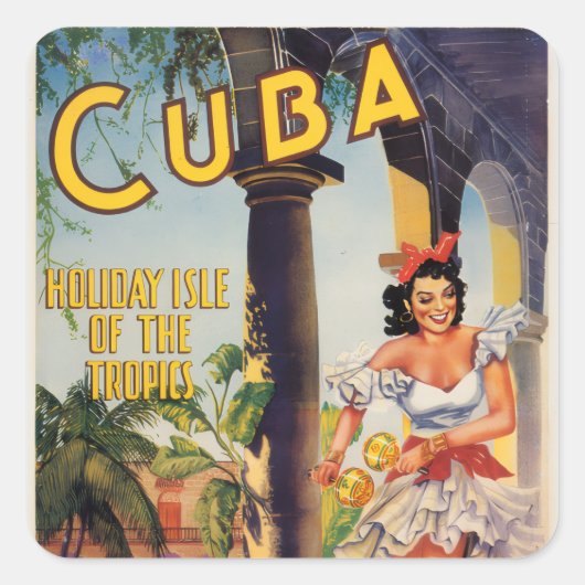 Vintage Cuban Tourist Commission Tropics Travel スクエアシール (正面)