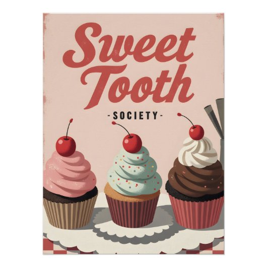 Vintage Cupcake Poster – Retro Bakery Wall Art ポスター (正面)