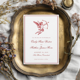Vintage Cupid Elegant Romantic Red Wedding セーブザデート