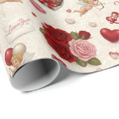 Vintage Cupid Floral Birthday Valentine ラッピングペーパー (ロールコーナー)