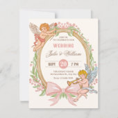 Vintage cupid floral bow wedding 招待状 (正面)