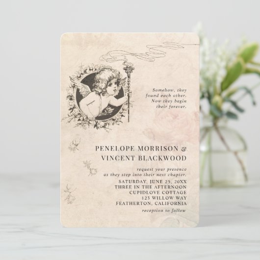 Vintage  Cupid Love Wedding Invitation 招待状 (スタンド正面)