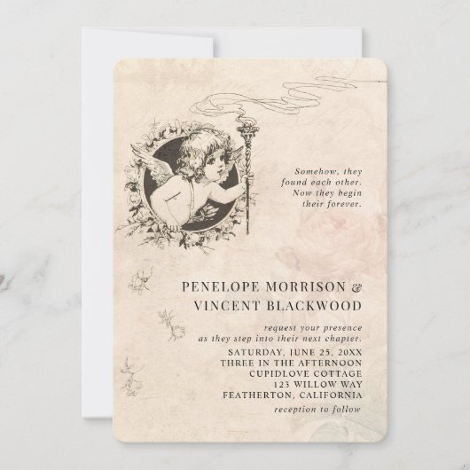 Vintage  Cupid Love Wedding Invitation 招待状 (正面)