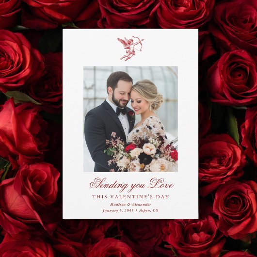 Vintage Cupid Newlyweds Valentine's Day Wedding カード