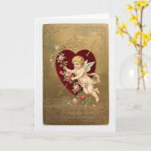 Vintage Cupid Valentine Card カード (黄色い花)