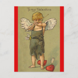 Vintage Cupid With a Bow and Two Hearts Valentine ポストカード