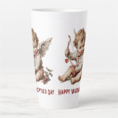 Vintage Cupid With Heart Bow カフェラテマグ (正面)