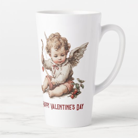 Vintage Cupid With Heart Bow カフェラテマグ (右)
