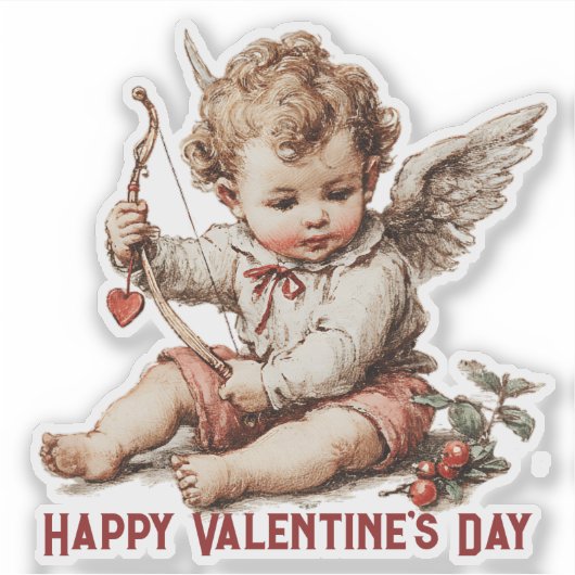 Vintage Cupid With Heart Bow シール (正面)