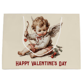 Vintage Cupid With Heart Bow ラージペーパーバッグ