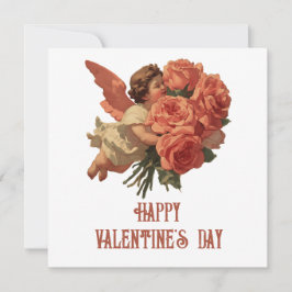 Vintage Cupid with Rose Bouquet カード