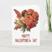 Vintage Cupid with Rose Bouquet カード (正面)