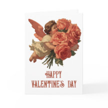 Vintage Cupid with Rose Bouquet