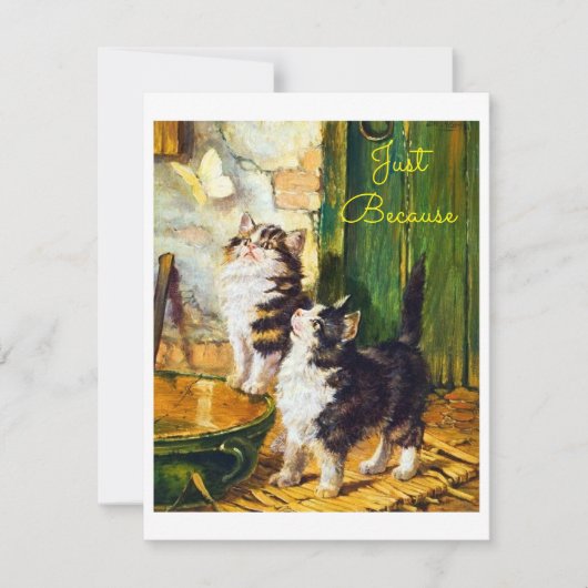 Vintage Curious Kittens Butterfly Art Just Because (正面)